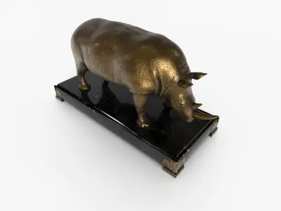 Rhinocerous metal  statuette Low-poly 3D model