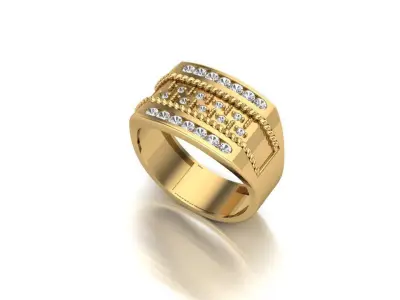 Textured Elegance Mens Wide Gold Band with Diamond Accents 3D print model