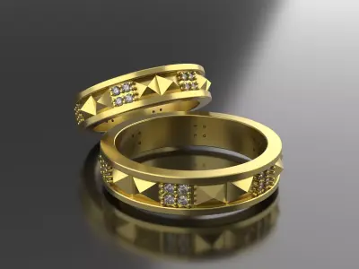 wedding band pyramid with diamonds sz 17 5 3D print model
