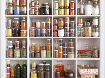 Food 2 jars of spices and condiments in kitchen shelf 3D model