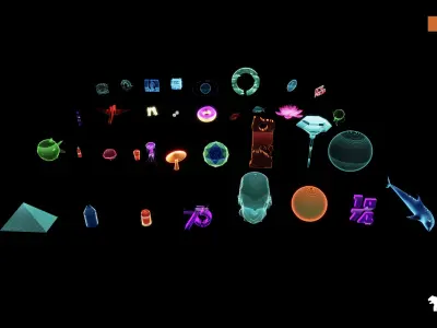 Cyberpunk Holograms Neon Set of 33 Holograms Low-poly 3D model