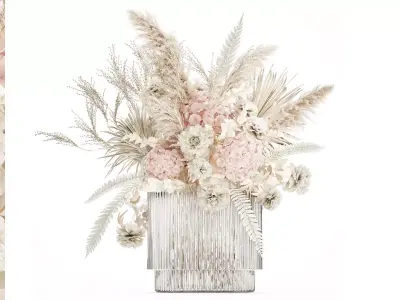 Bouquet Of Dried Flowers  Hydrangea Pampas Vase 491 3D model