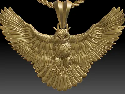 Owl Pendant Sculpture jewelry gold necklace 3D print SIlver 3D print model