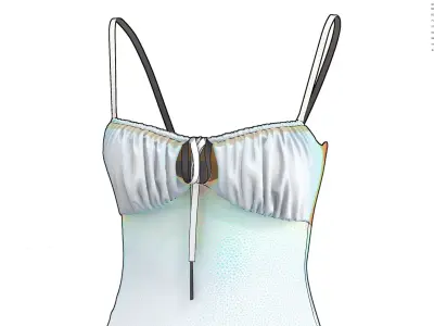 Ella Cotton Mermaid Evening Dress with Ruched Bodice 3D Model 3D model