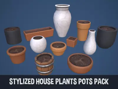 Stylized House Plants Pots Pack Low-poly 3D model