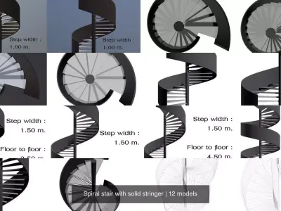 Spiral stair with solid stringer 3D Model Collection