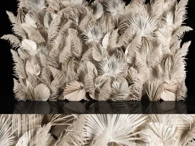 Vertical garden wall made of dry palm branches and pampas grass 3D model