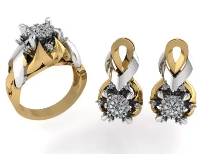 Twisted Earring Ring Set 2451 3D print model