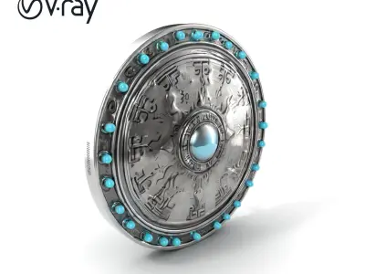 Magical Silver Shield with Turquoise Gemstones model pack Low-poly 3D model