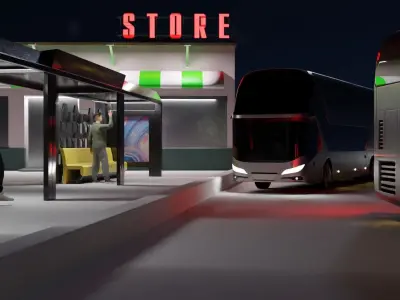 Bus station Low-poly 3D model
