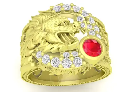 Luxury Asian Dragon Ruby Diamond Mens Ring 3861 3D print model