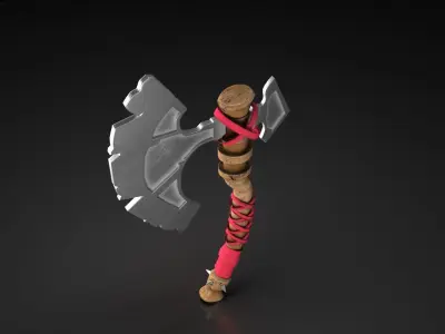 High Poly Battle Axe Game 3 Model Low-poly 3D model