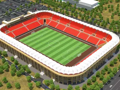 Football Stadium and Car low poly model Low-poly 3D model