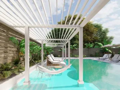 Luxury Poolside Lounge Area 3D Model 3D model