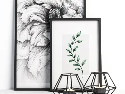 Decorative set 7 vase with plant 3D model