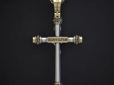 A CROSS WITH A CRUCIFIX AND CABOCHONS 3D print model