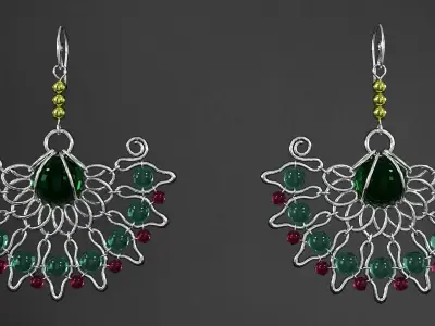 earrings emerald necklace and set 3D model