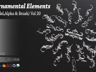 94 Ornamental Elements Brush  Alpha  3D Model Vol 20 Low-poly 3D model