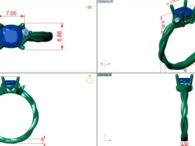 twisted cushion shape solitare with small diamond on side  3D print model