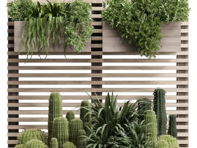 wooden stand garden wall decor with shelves for houseplnts 194 3D model