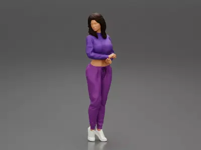 Beautiful girl in sporty outfit standing 3D print model