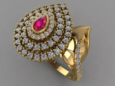 Ruby Pear With Daimonds Ring  3D printable Model 3D print model 3D print model
