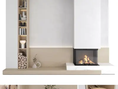 Decorative wall with fireplace set 17 3D model