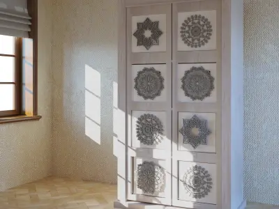 Wardrobe Mandala in Mango wood Free 3D model
