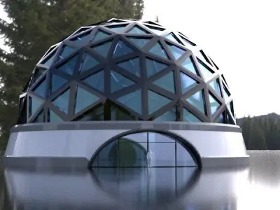 Geodesic Dome Structure Wireframe with Glass and Base Entry 3D model