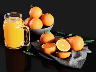 Table Setting with Oranges and Juice 3D model
