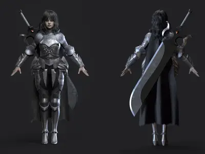 Wolf Armor Female Warrior - Unreal Engine 5 Low-poly 3D model