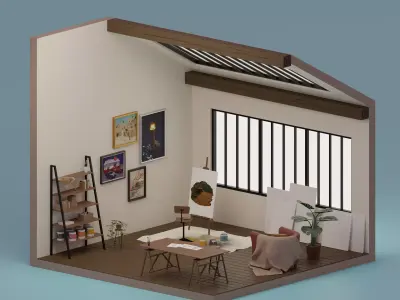 Artist s studio Low-poly 3D model