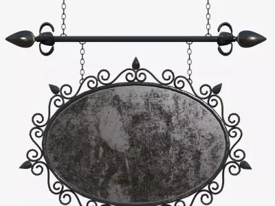 Signboard ornate metal sign hanging from chain 3D model