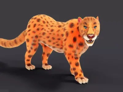 Fur Female Leopard Rigged Low-poly 3D model