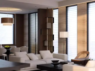 Minimalist Luxury Dining and Living Room Interior Scene 3D model