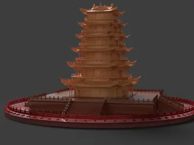 Chinese ancient tower  3D model 4