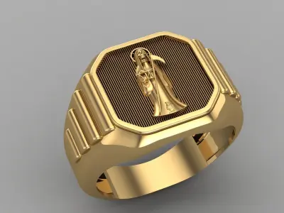 Holy Death Ring Mens Style Santa Muerte Gothic Gents Ring 3D print model