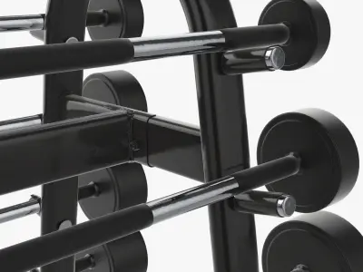 Barbell rubber set on rack 3D model