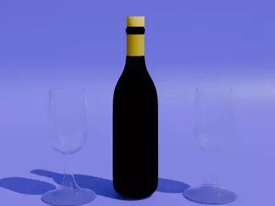 SIMPLE WINE  BOTTAL AND GLASS BLEND FILE TEXRE Free low-poly 3D model