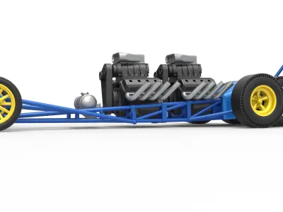 Front engine 6 wheeled dragster Version 2 Scale 1 to 25 3D print model