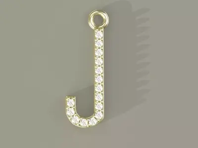 Initial J Pendant Diamonds Gold Silver Platinum Luxury Jewelry 3D print model