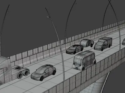 Bridge with cars 5 3D model