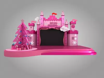 pink castle stage shoppingmall decoration 3D model