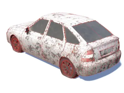 Broken Rusty Car Low-poly 3D model