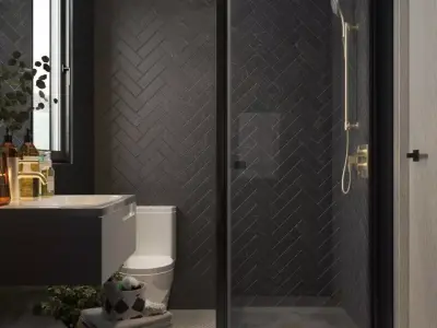 Realistic Modern Dark Bathroom Interior Scene 3D model