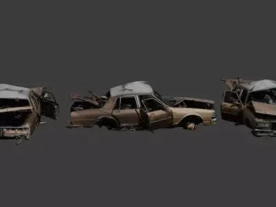 Damaged and Rusty Wrecked Cars Collection 01 Low-poly 3D model