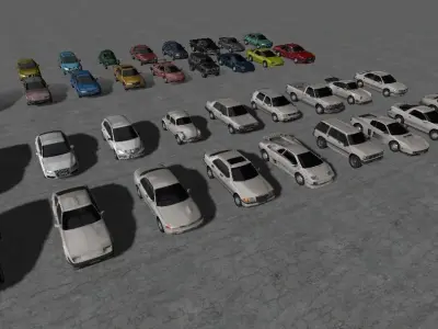 Car collection two cars in environment Low-poly 3D model
