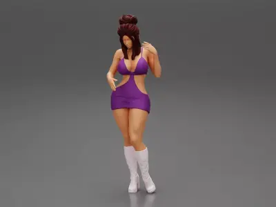 Hot Woman In Sexy Dress with bun hairstyle 3D print model