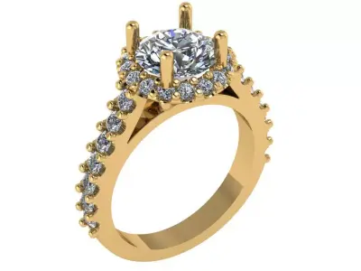 Round halo shape with cathedral solitare ring  3D print model