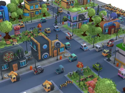  Low Poly Cartoon City Pack 3D model